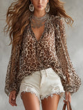 Bohemian Style Chiffon Brown Leopard Print Top