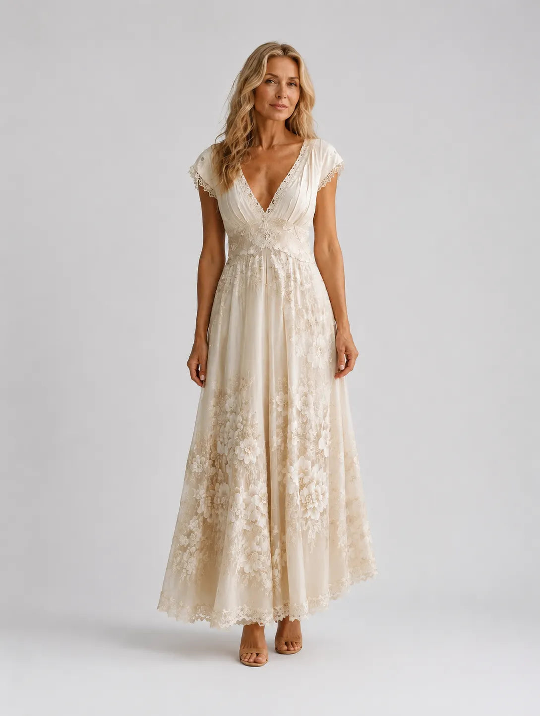 Women's Boho Floral Embroidered Lace Printed Maxi Dress