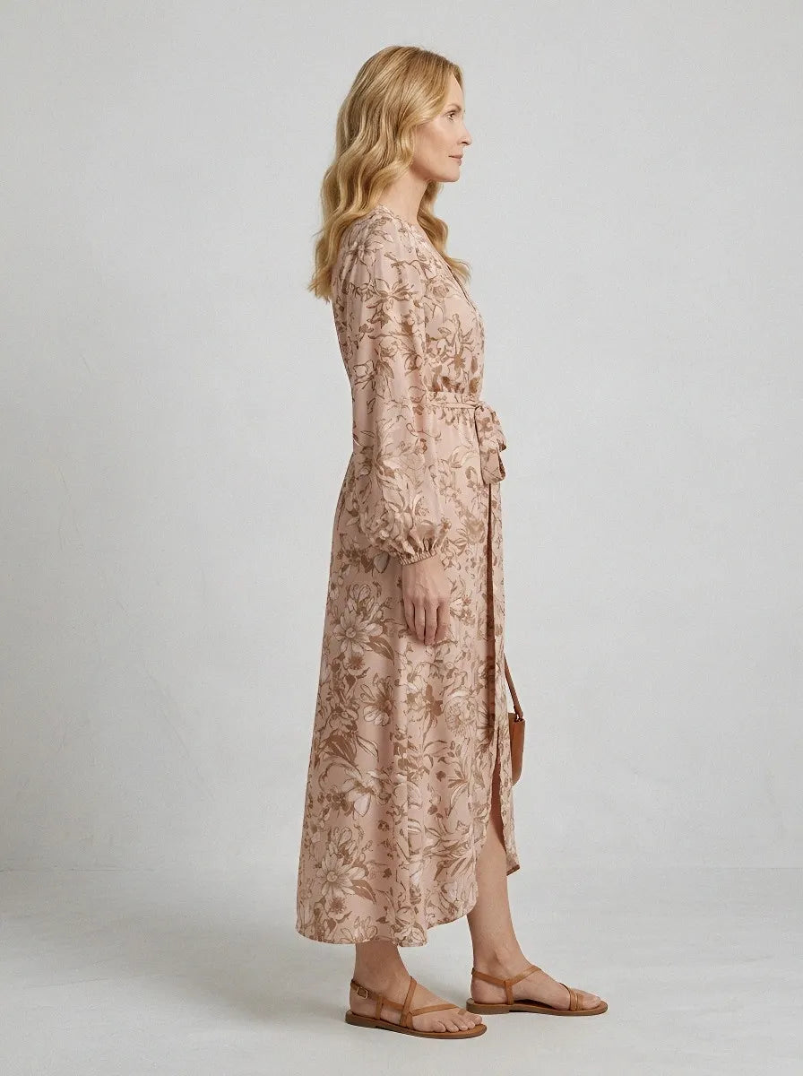 Women's Bohemian Floral V-Neck Long Sleeve Printed Dress