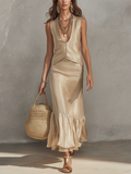 Bohemian Glossy Satin Skirt Set