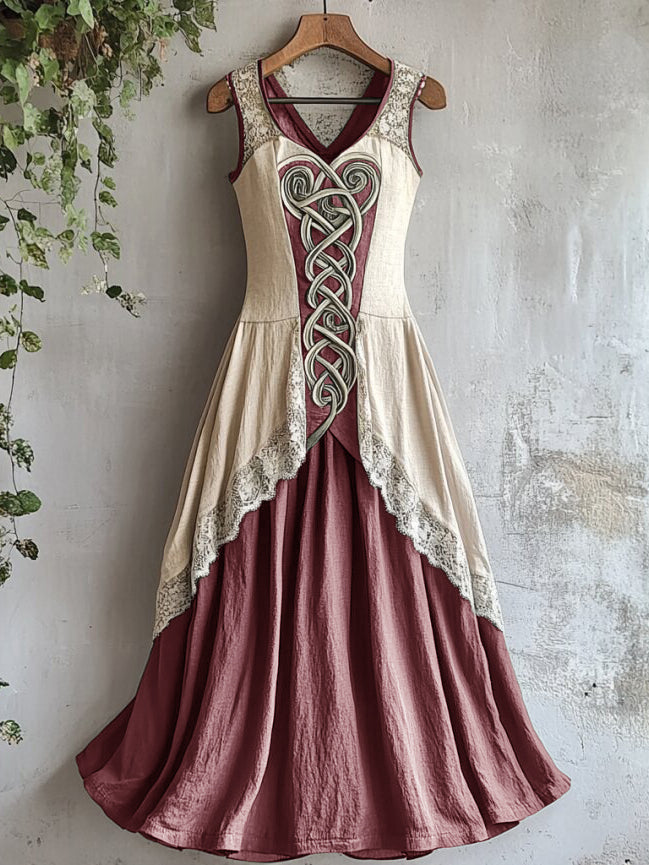 Viking Tribal Celtic Knot Art Lace Linen Tank Dress