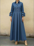 Women's Casual Denim Dress With Ruffled Sleeves