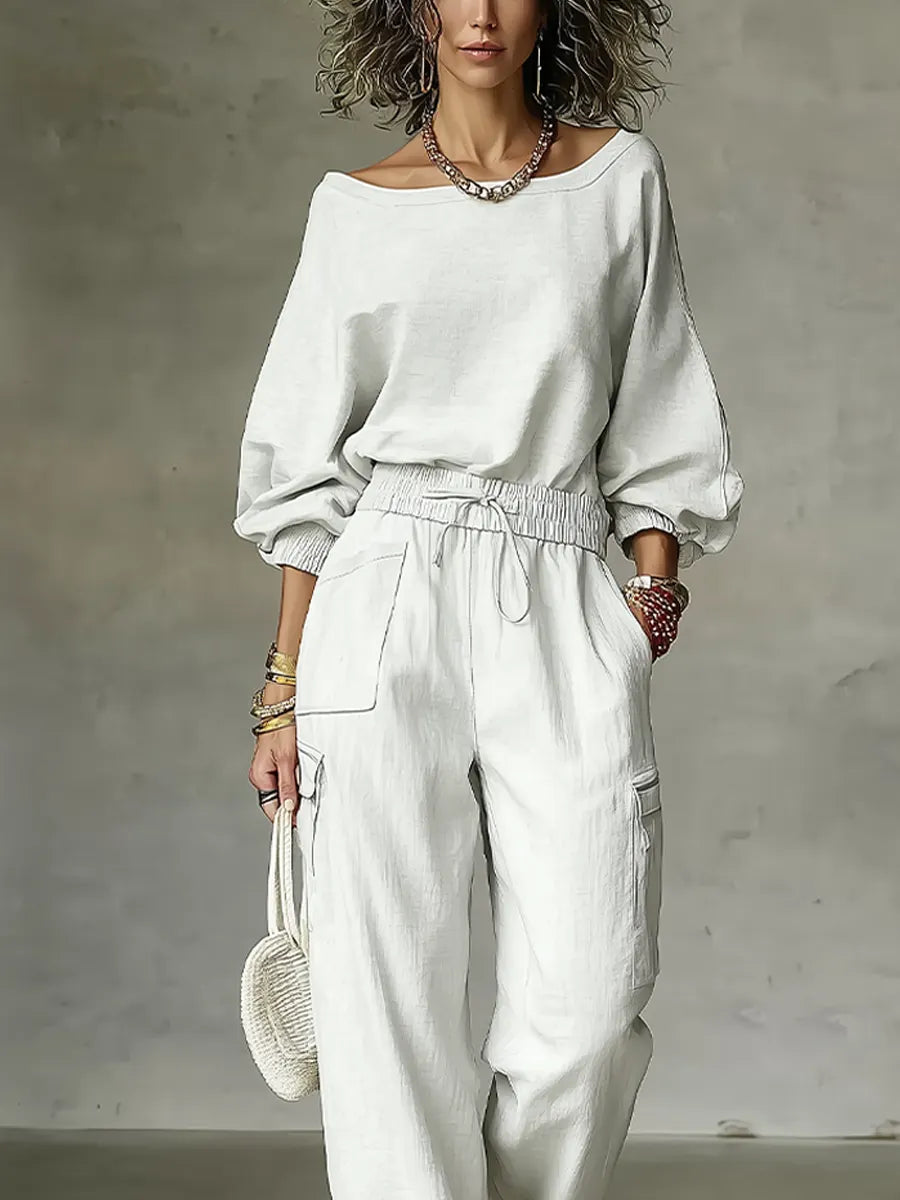 Bohemian Linen Top And Cargo Pants Set
