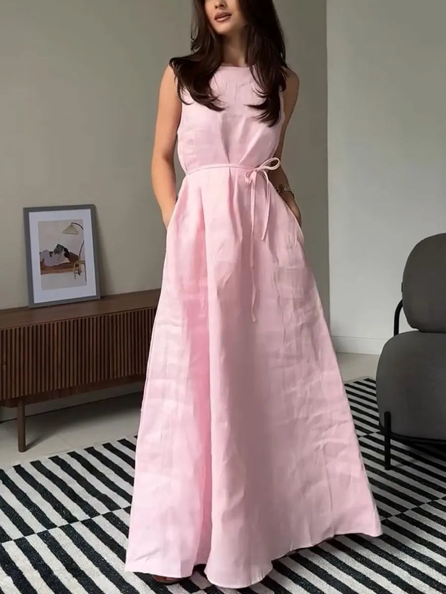 Sleeveless Casual Cotton and Linen Dress