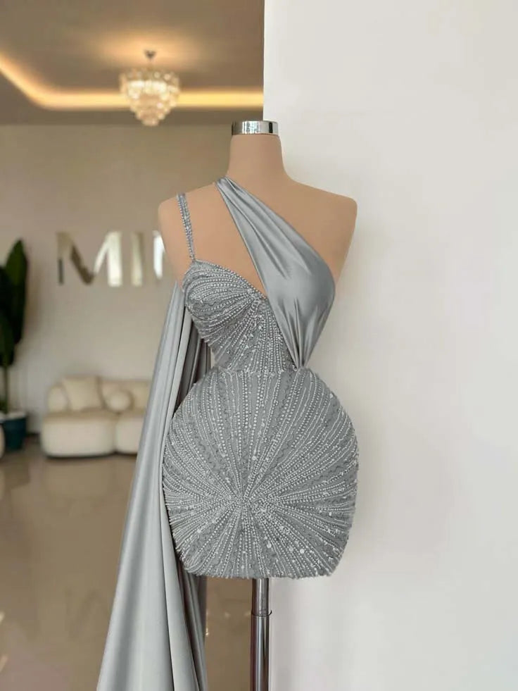 One Shoulder Sleeveless Short Homecoming Dress With Beading HC0152