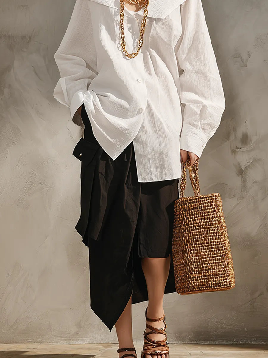 Minimalist Shirt Paired With A Skirt Creates A Effortlessly Stylish Look