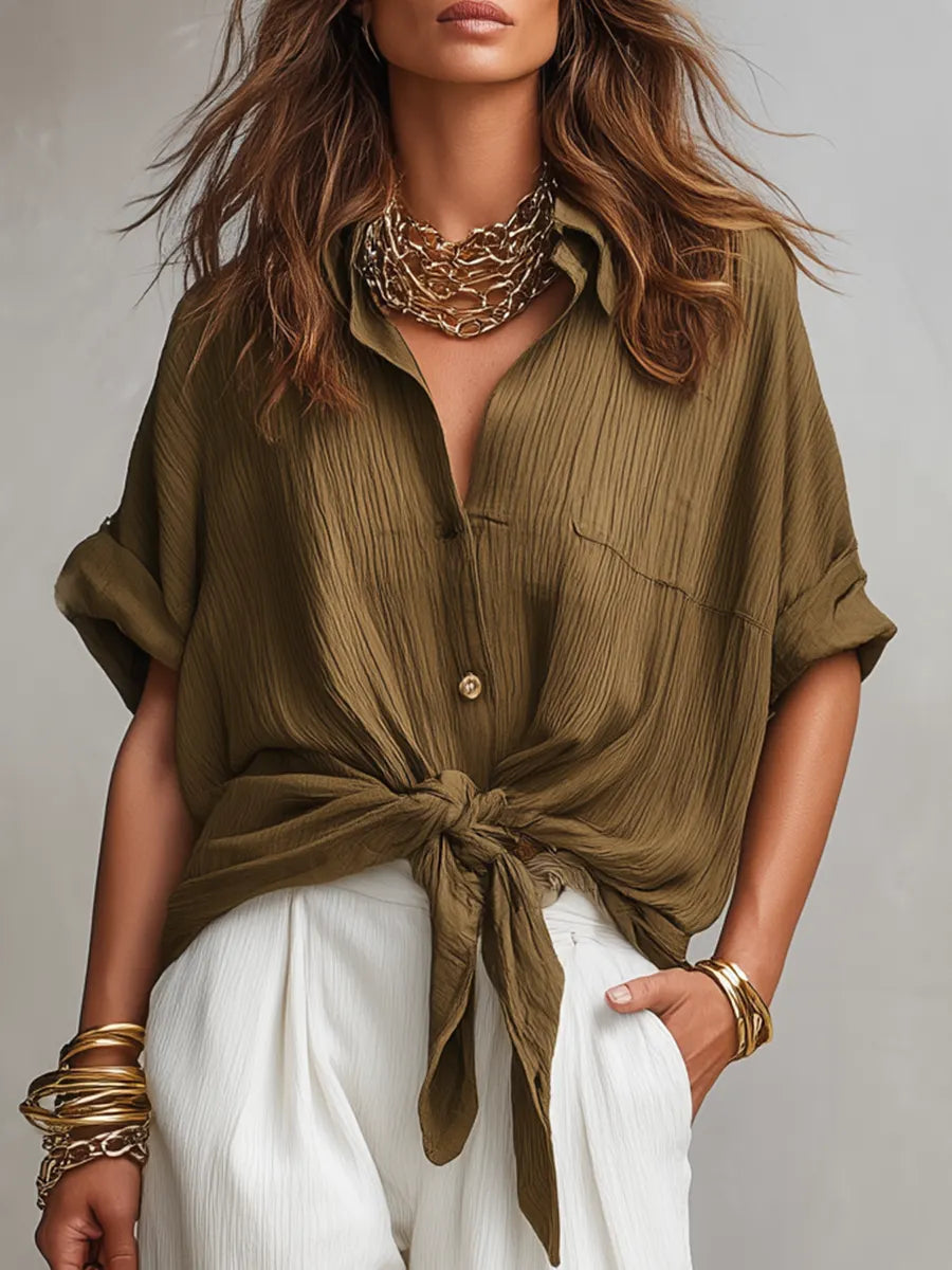Casual Knot-Front Pants Set