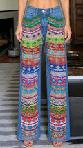 Colorful Geometric Fringe Wide Leg Jeans