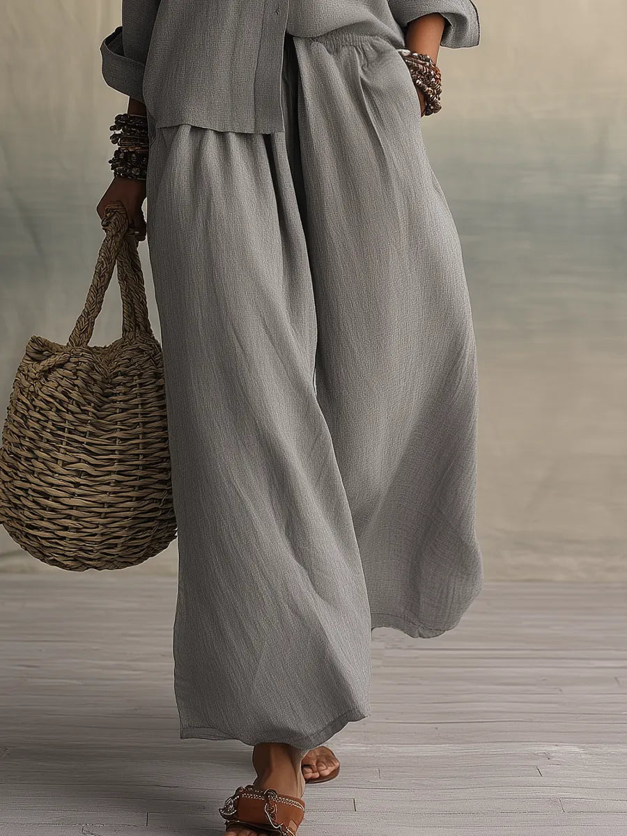 Relaxed Grey Shirt Wide Leg Co-ord Set