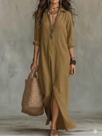 Black Button-Front Bohemian Shirt Maxi Dress