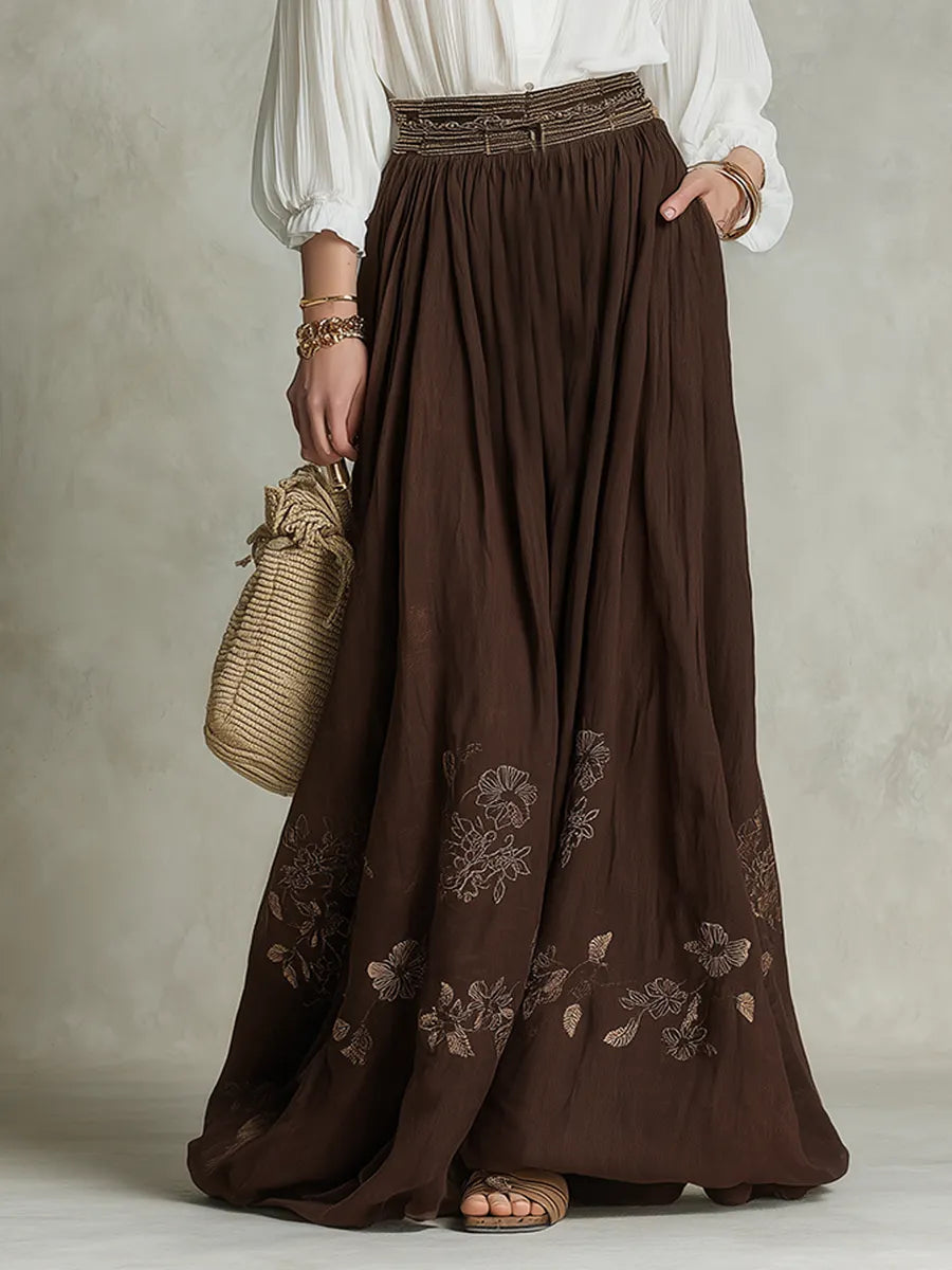 Bohemian Brown Embroidered Long Dress Set