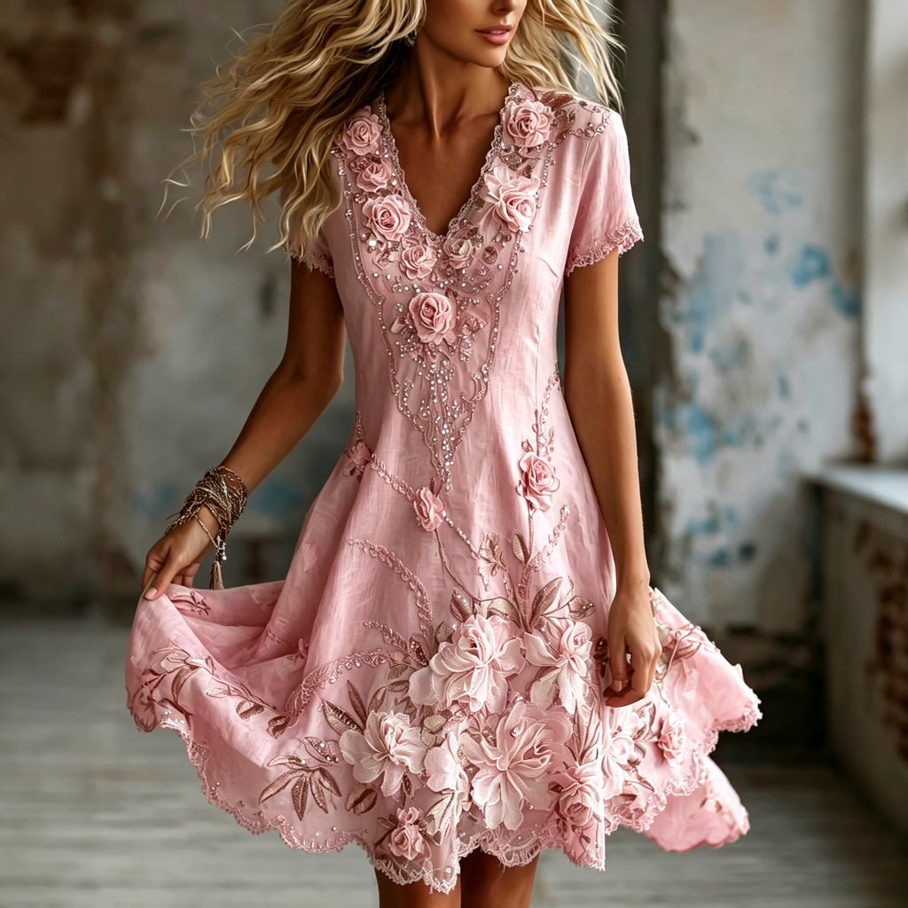 Women's Vintage Floral Embroidered Art Casual Dress