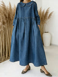 Women's Peter Pan Collar Long-sleeved Loose-fitting Casual Denim Dress