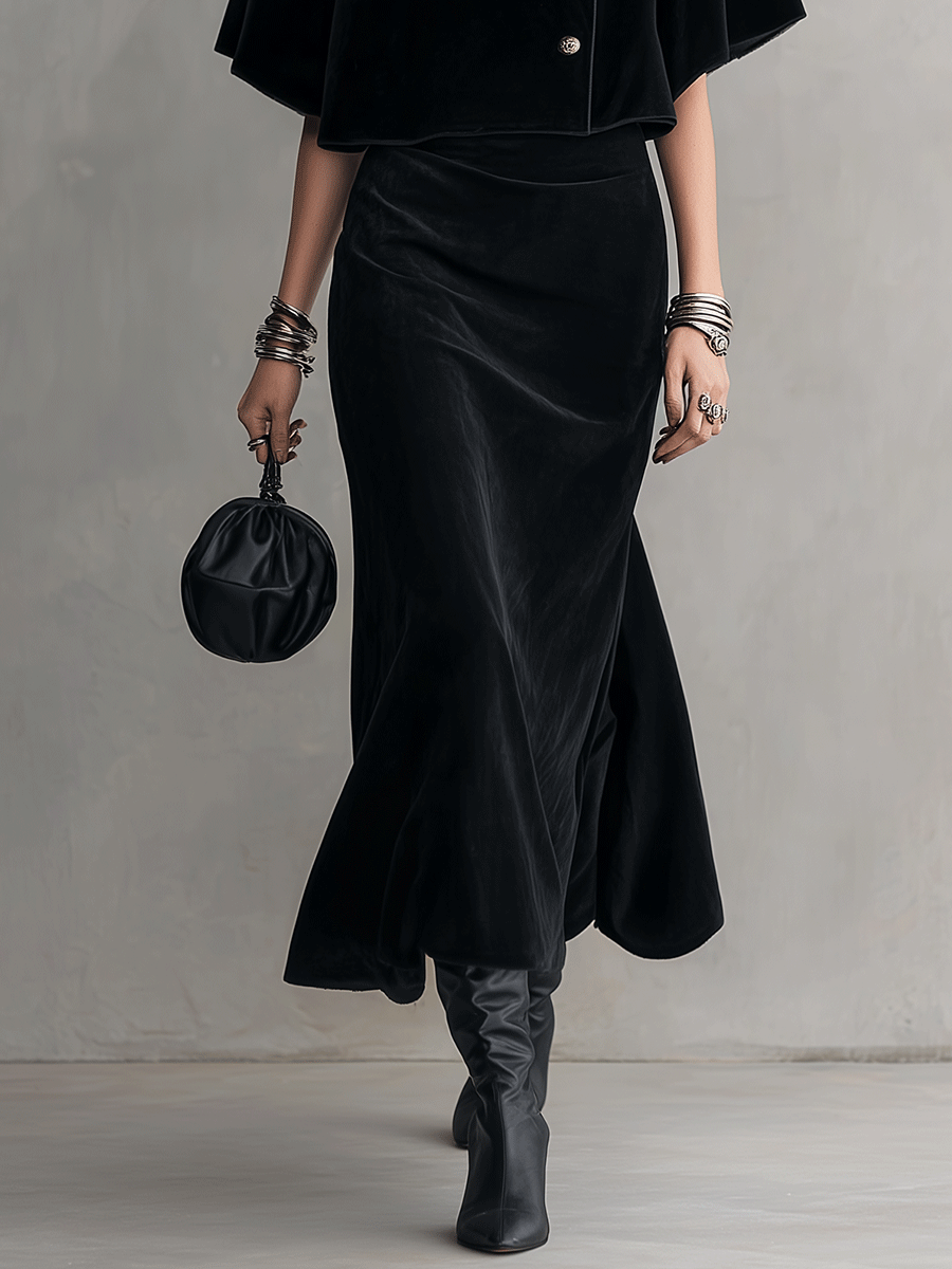 Vintage Luxe Draped Slim-Fit Black Two-Piece Set