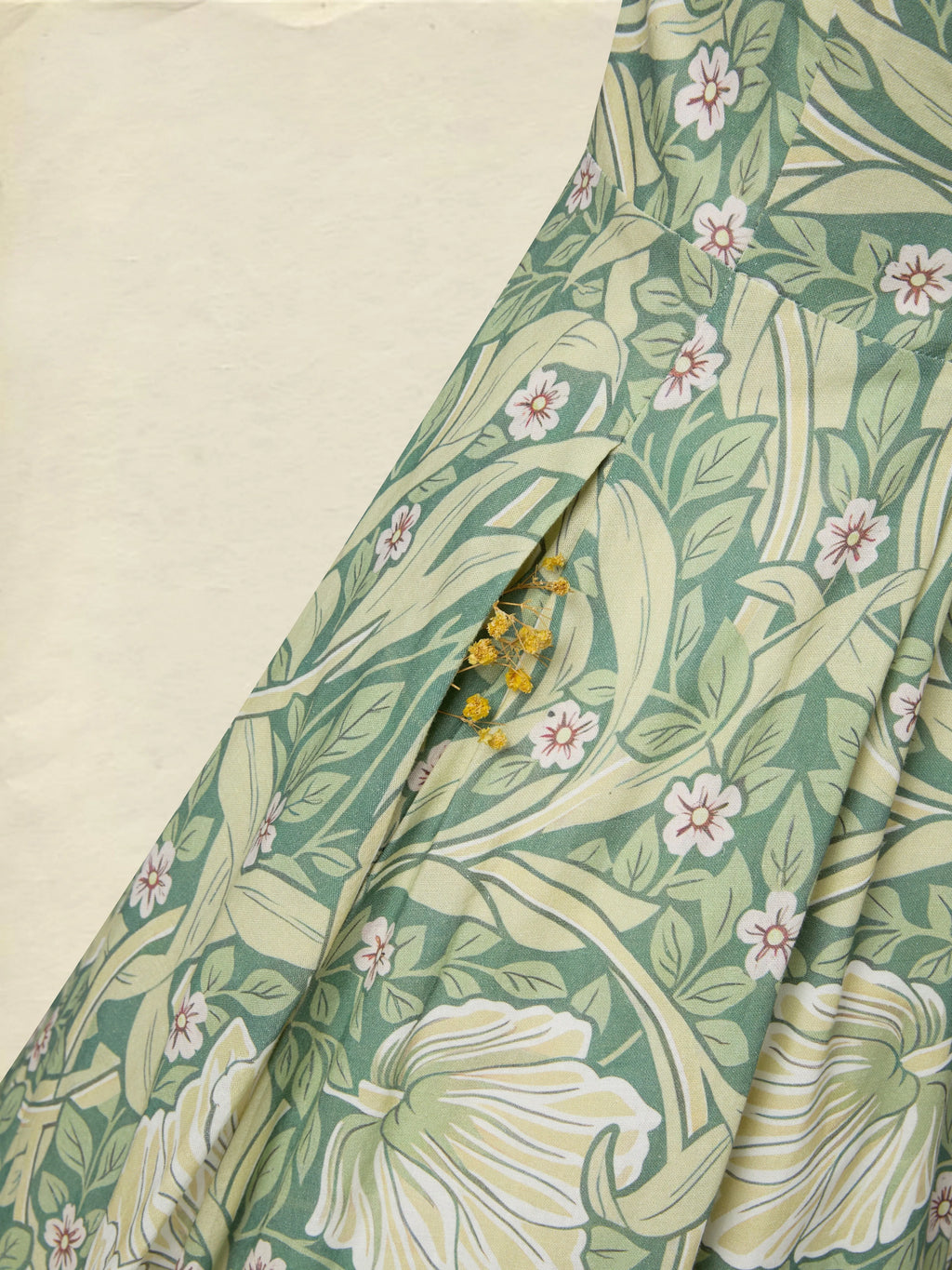 Maxi Linen Dress, Half Sleeve, Lapel Collar, Paisley, Button Design, Vacation, Vintage, Green
