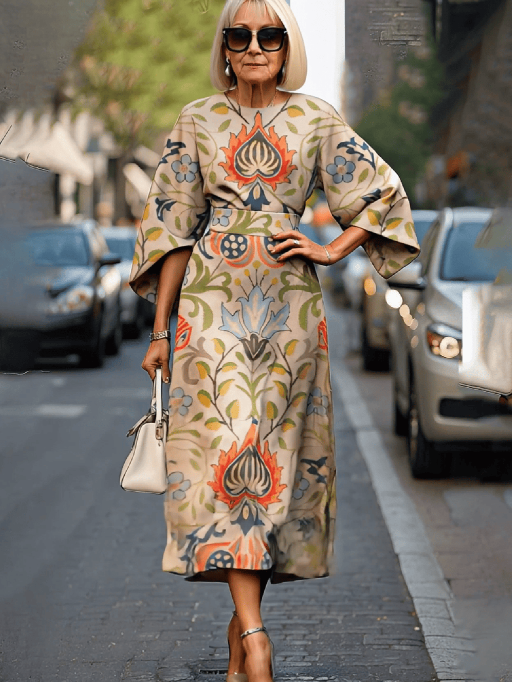 Formal Dress Hip Wrap Skirt Waist Party Skirt Round Neck Sleeve Design Dress