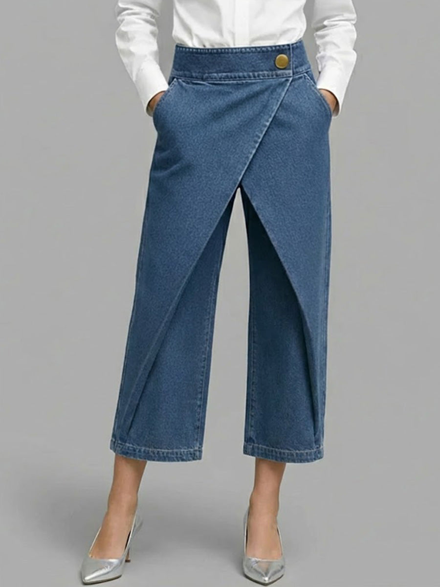 Women's High-waisted Loose-fitting Cropped Wide-leg Jeans