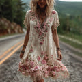 Vintage Floral Embroidery Short-sleeved Dress