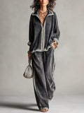 Casual Charcoal Gray Striped Jacket And Trousers Suit
