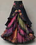 Elegant Patchwork Ruffle Skirt  9e81