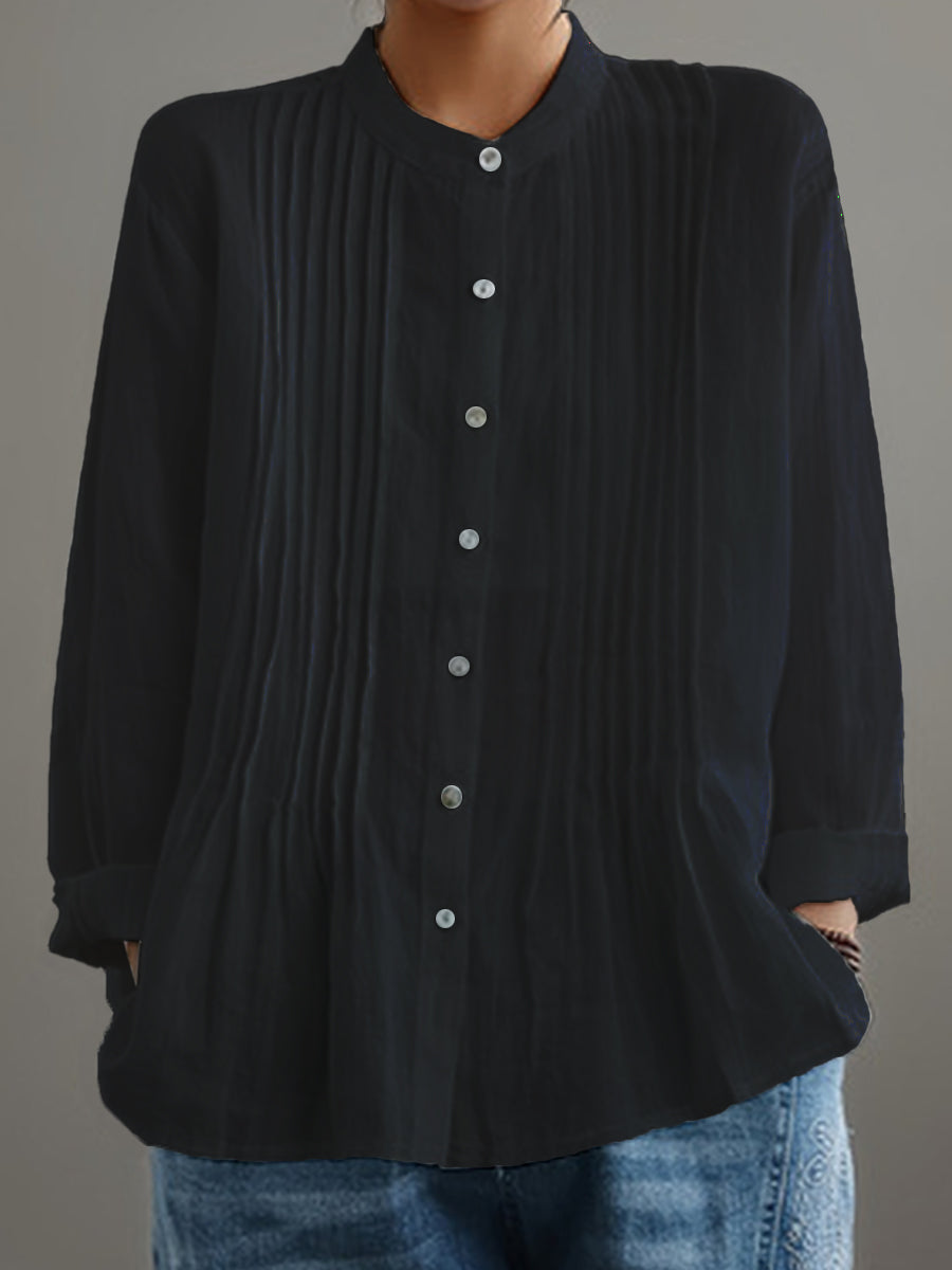Women's Casual Cotton And Linen Pleated Shirt