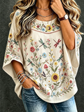 Ladies' Floral Cotton Linen Casual Top