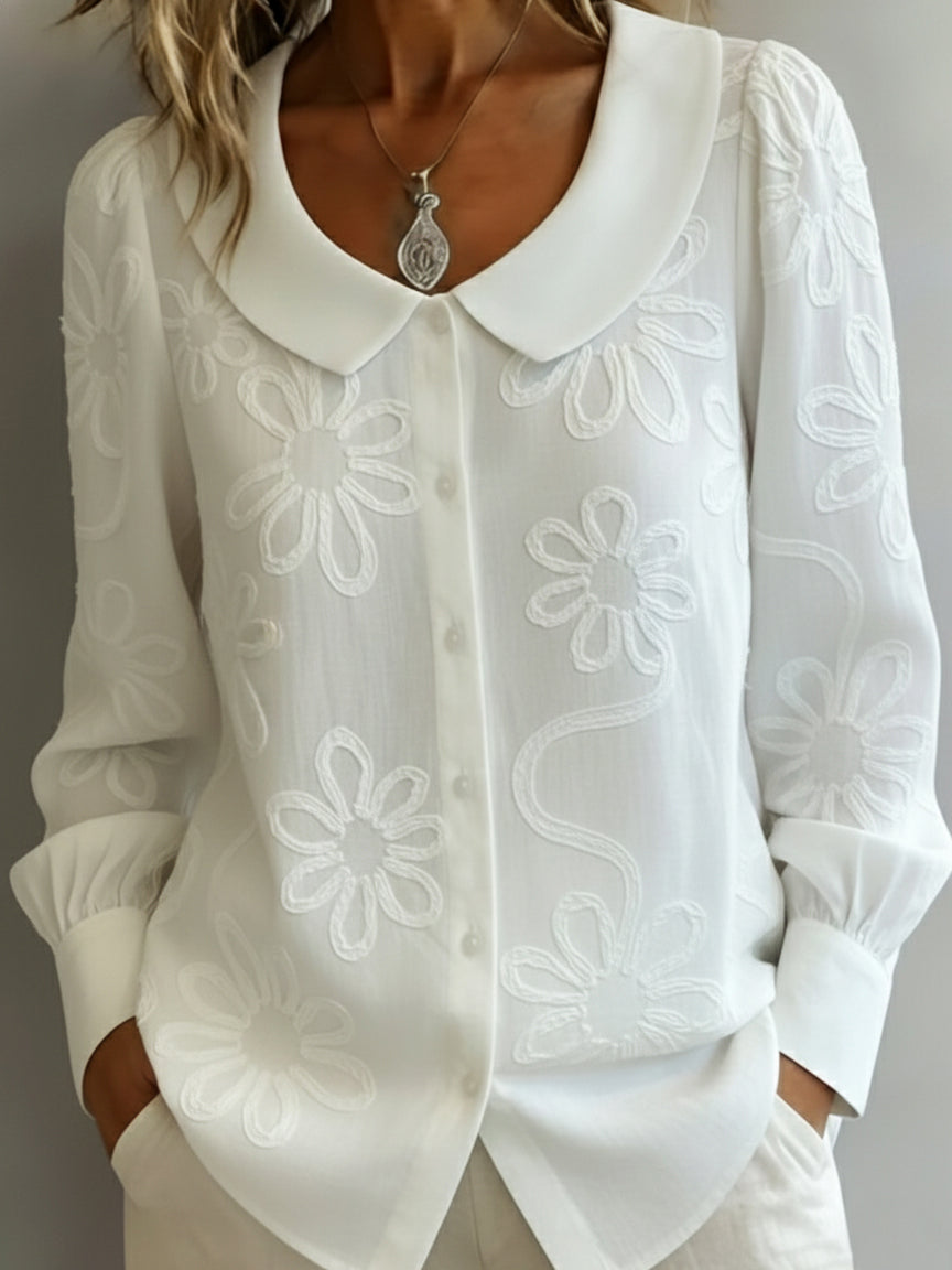 Vintage Peter Pan Collar Embroidered Floral Shirt