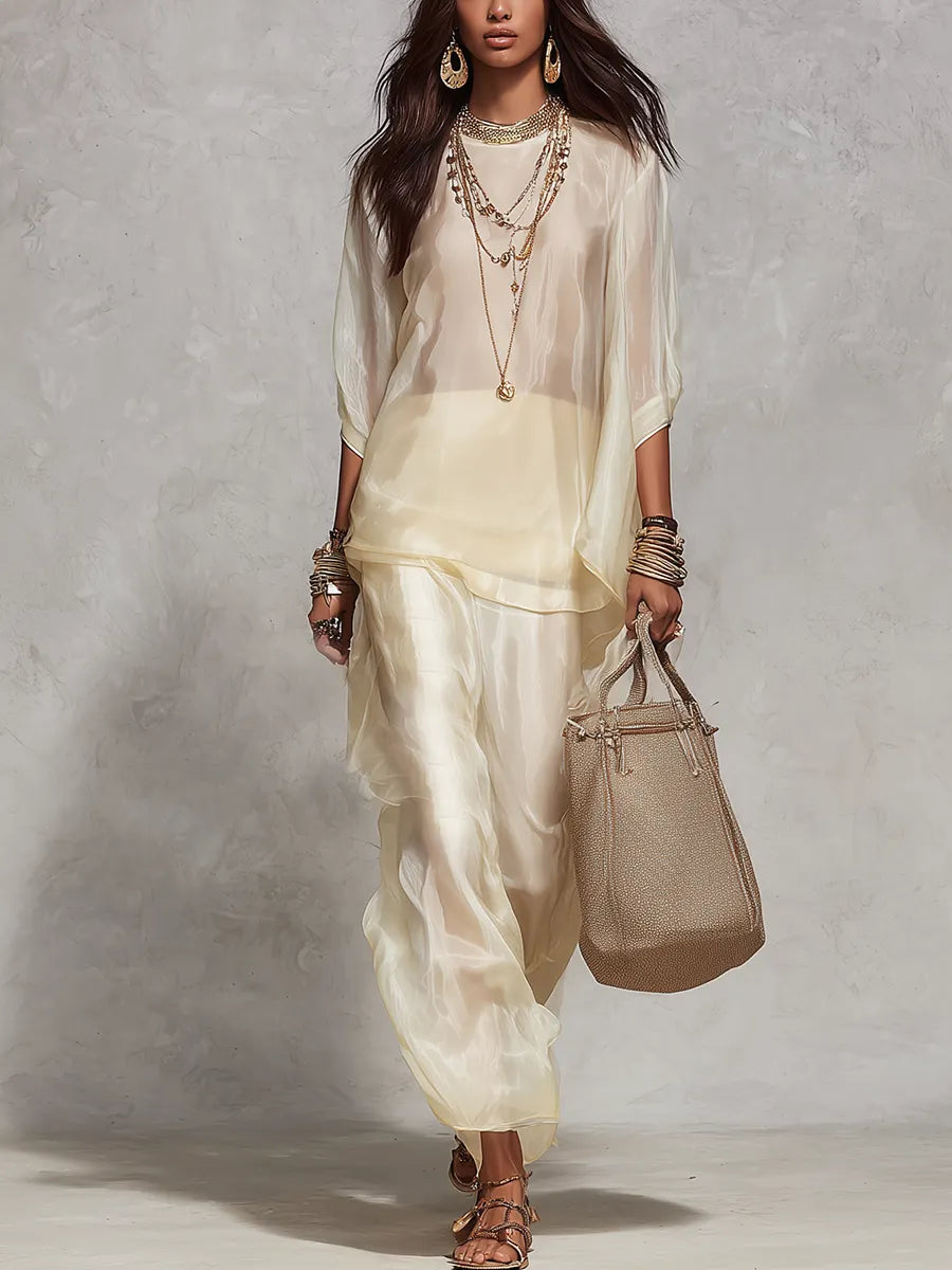 Lightweight Champagne Colored Chiffon Suit