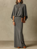 Relaxed Charcoal Batwing Knit Skirt Set