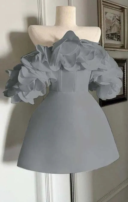 Off the Shoulder Sleeveless Short Homecoming Dress With Ruffles HC0153