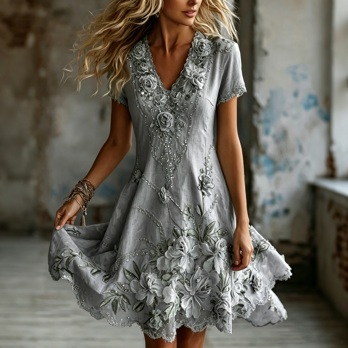 Women's Vintage Floral Embroidered Art Casual Dress