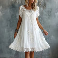 Vintage Classy Floral Art Linen Blend Loose Midi Dress