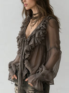 Grey Bohemian Ruffled Shirt