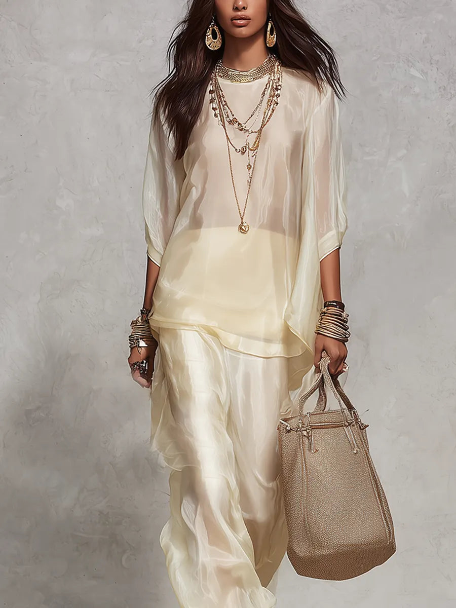Lightweight Champagne Colored Chiffon Suit