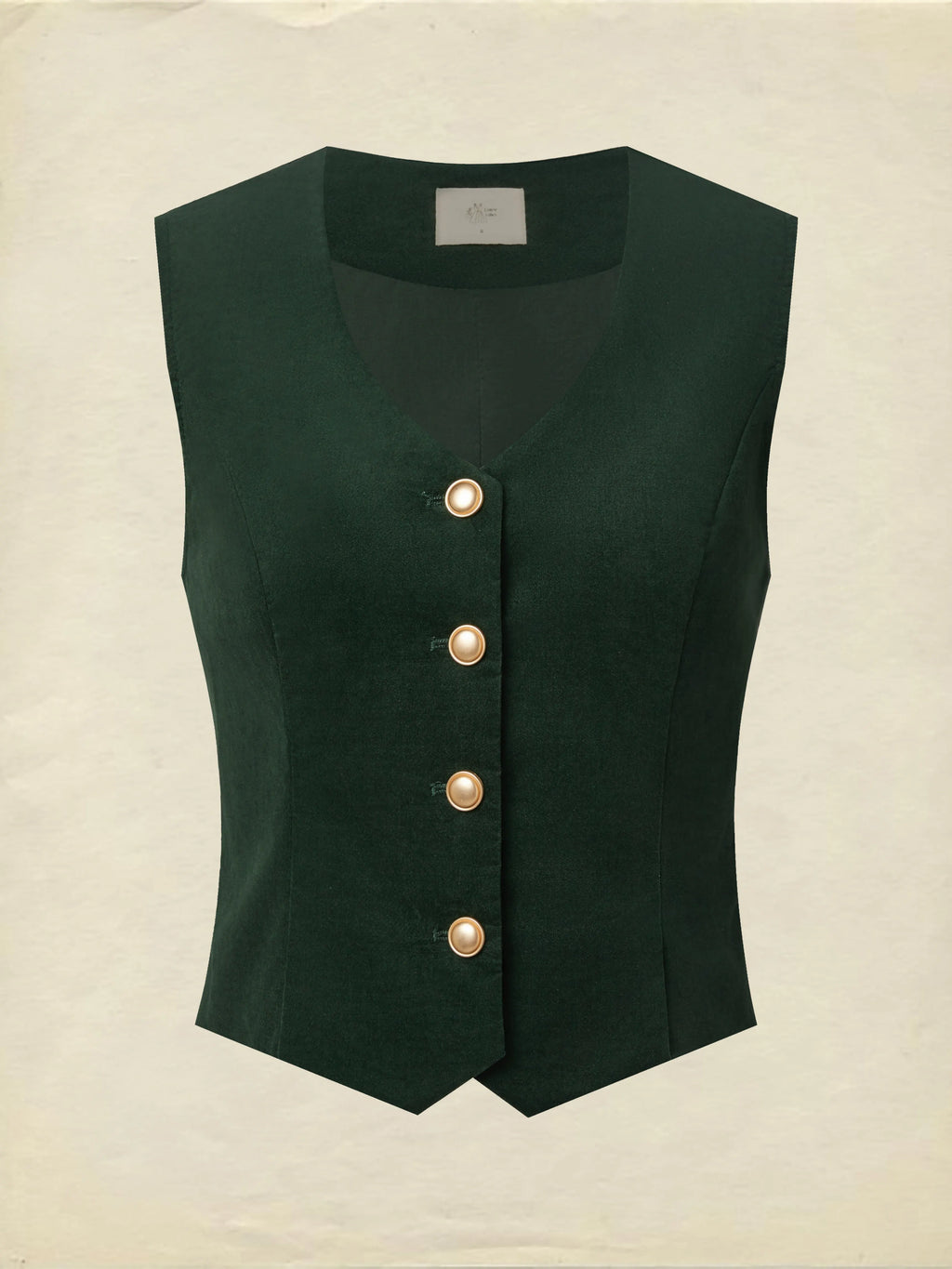 Cotton Vest (Shirt and Skirt Not Included), Sleeveless, V Neck, Plain, Button Design, Vintage, Green