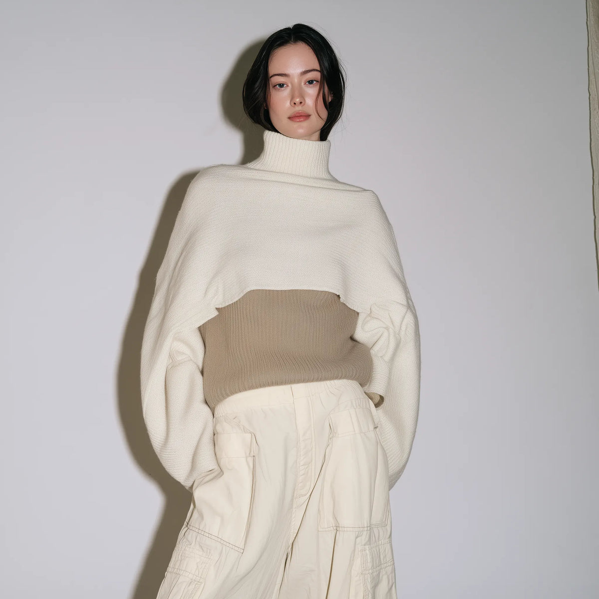 Cropped Turtleneck Oversized Sleeve Knit Sweater Set