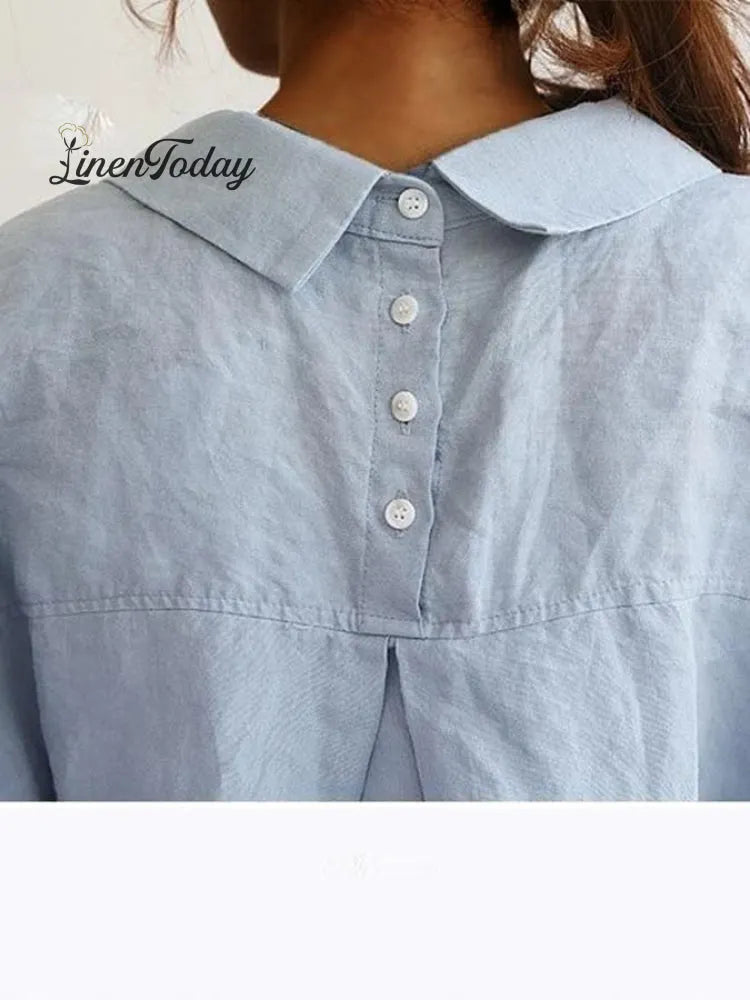 Women's Cotton Linen Pocket Casual Shirt Skirt