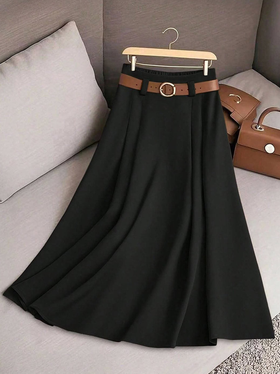 Women's Solid Color High Waist A-Line Casual Skirt