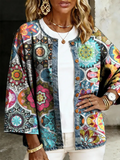 Women's Casual Multicolor Floral Print Button-down Long Sleeved Denim Cardigan