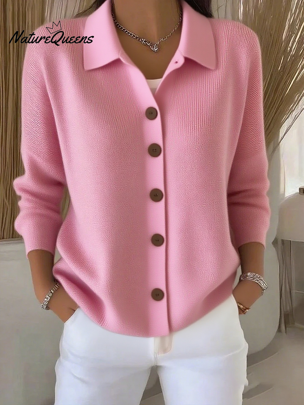 Women's Lapel Button Knitted Cardigan Sweater