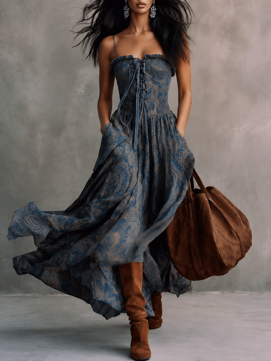 Effortless Chic Chambray Cropped Shirt & Paisley-Print Tiered Maxi Dress Set