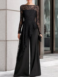 Lace Overlay Asymmetric Wide-Leg Jumpsuit