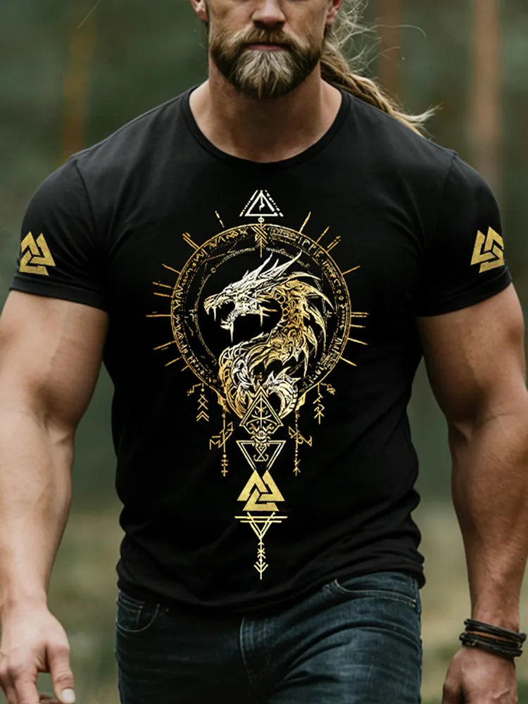 Men's Viking Valknut With Dragon Print Comfy T-shirt