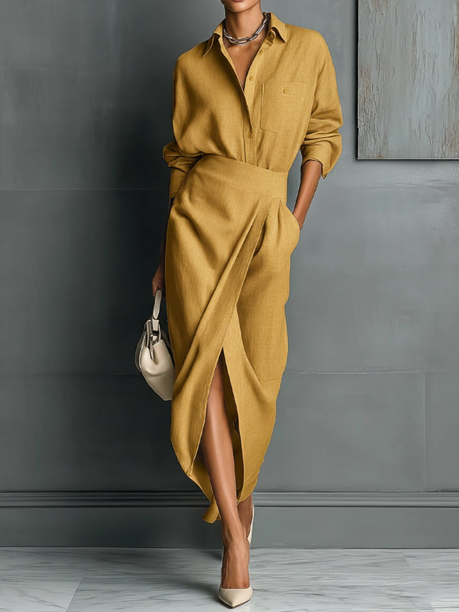 Casual Linen And Cotton Shirt And Skirt Two-piece Set