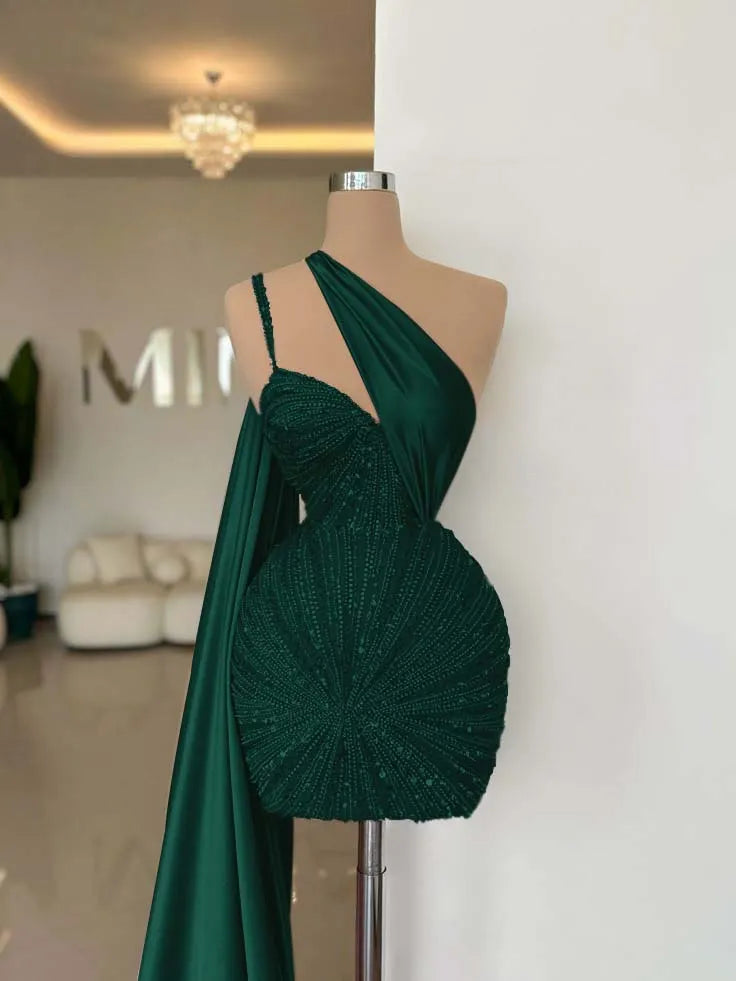One Shoulder Sleeveless Short Homecoming Dress With Beading HC0152