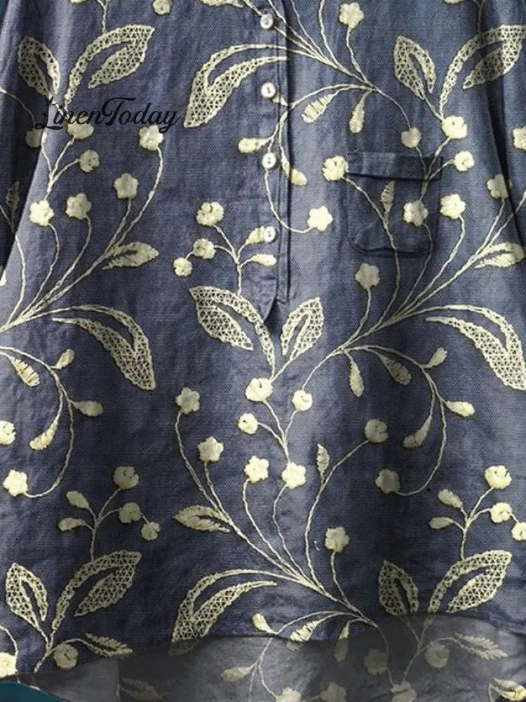 Women's Vintage Floral Art Print Pocket Cotton Dress