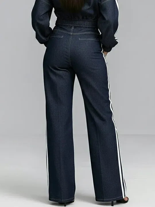 Casual And Cozy White-trimmed Straight-leg Jeans