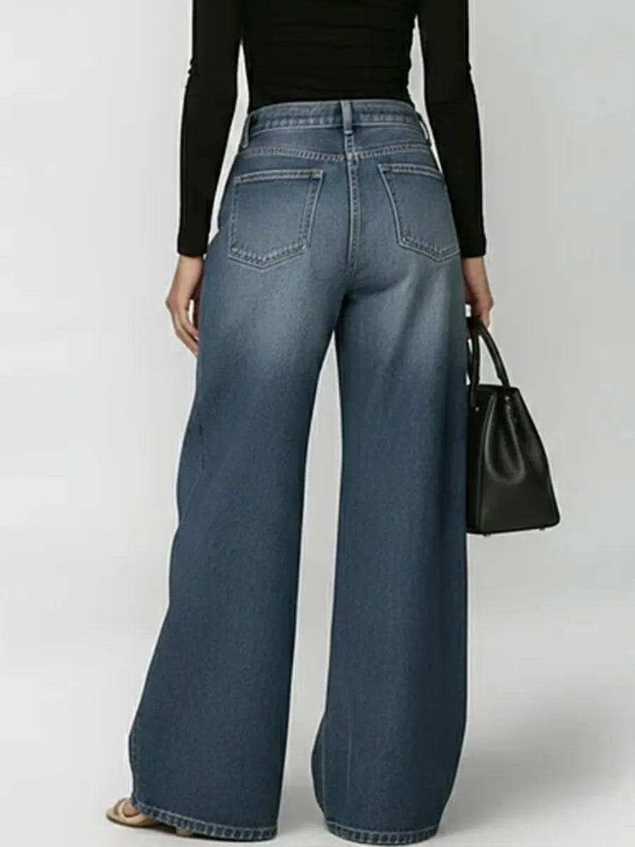 Women's New High-waisted Casual Loose Wide-leg Jeans