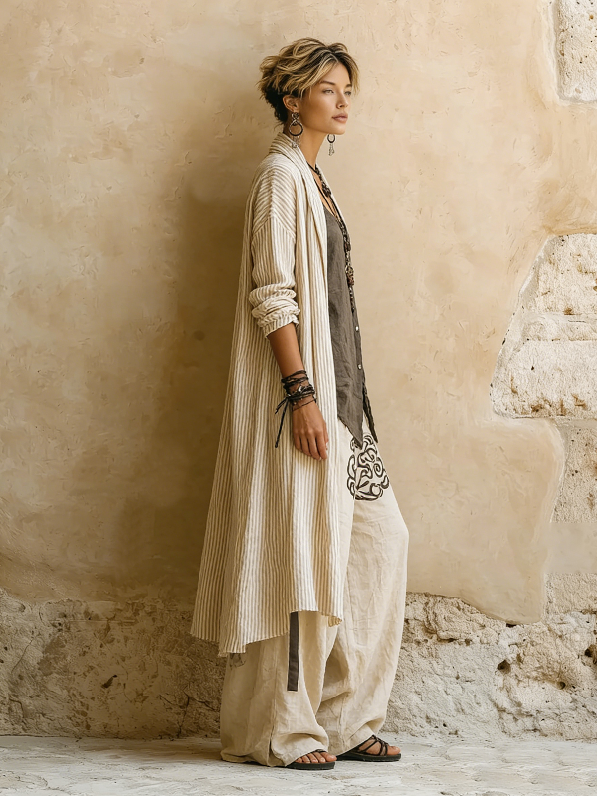 Elegant Cozy Loose Cotton Linen Three-piece Set