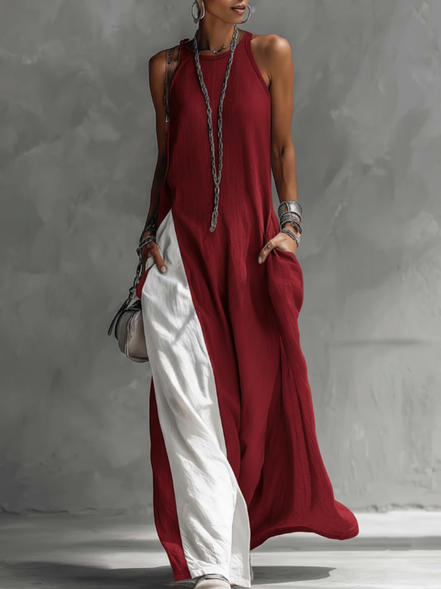Casual And Cozy Color-blocked Cotton Dress